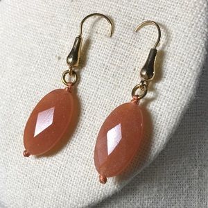 Peach oval stone earrings/ gold tone